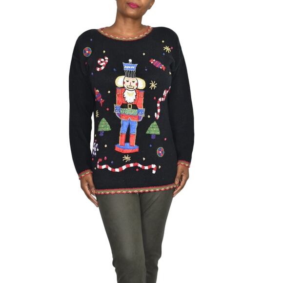 Ugly Christmas Sweater Vintage Toy Soldier Embroidery Ornaments XMAS Size Large - Picture 8 of 16